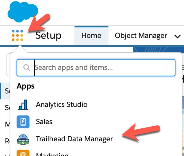 Selecting the Trailhead Data Manager App